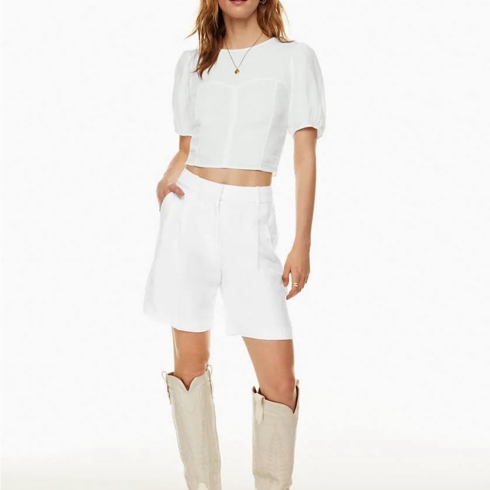 Aritzia Wilfred Women's The Effortless Short Linen Long Shorts in White Size 6